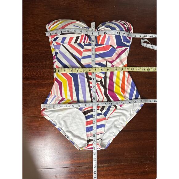 Kate Spade Strapless One Piece Swimsuit Sz M Colorful Beach Resort Built in Bra - Picture 5 of 6
